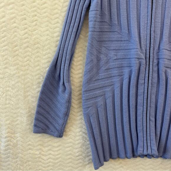 Soft Surroundings Blue Longline Gold Zip Geometric Cardigan Sweater Womens Small - Picture 10 of 15